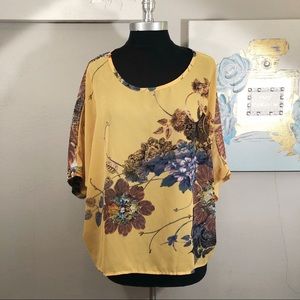 ⭐️ 2/$15 Yellow Flower Sheer Button Back Blouse